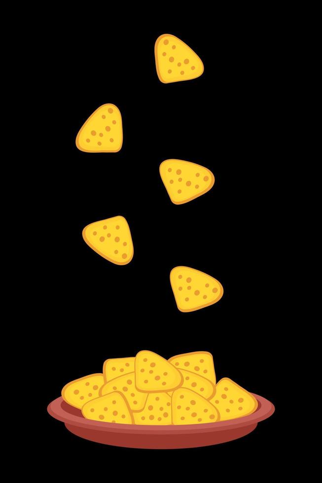 Mexican nachos tortilla chips fall into the plate. vector