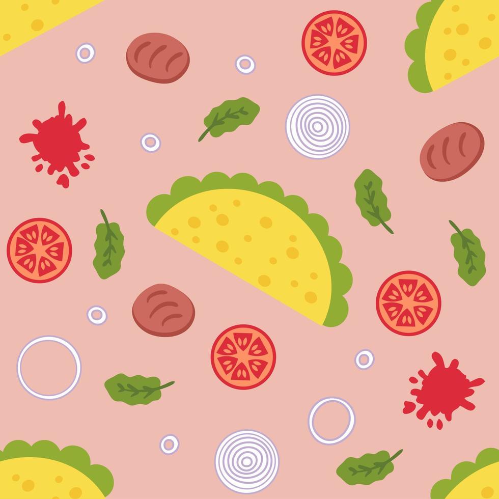 Carne asada mexican fastfood taco seamless pattern. vector