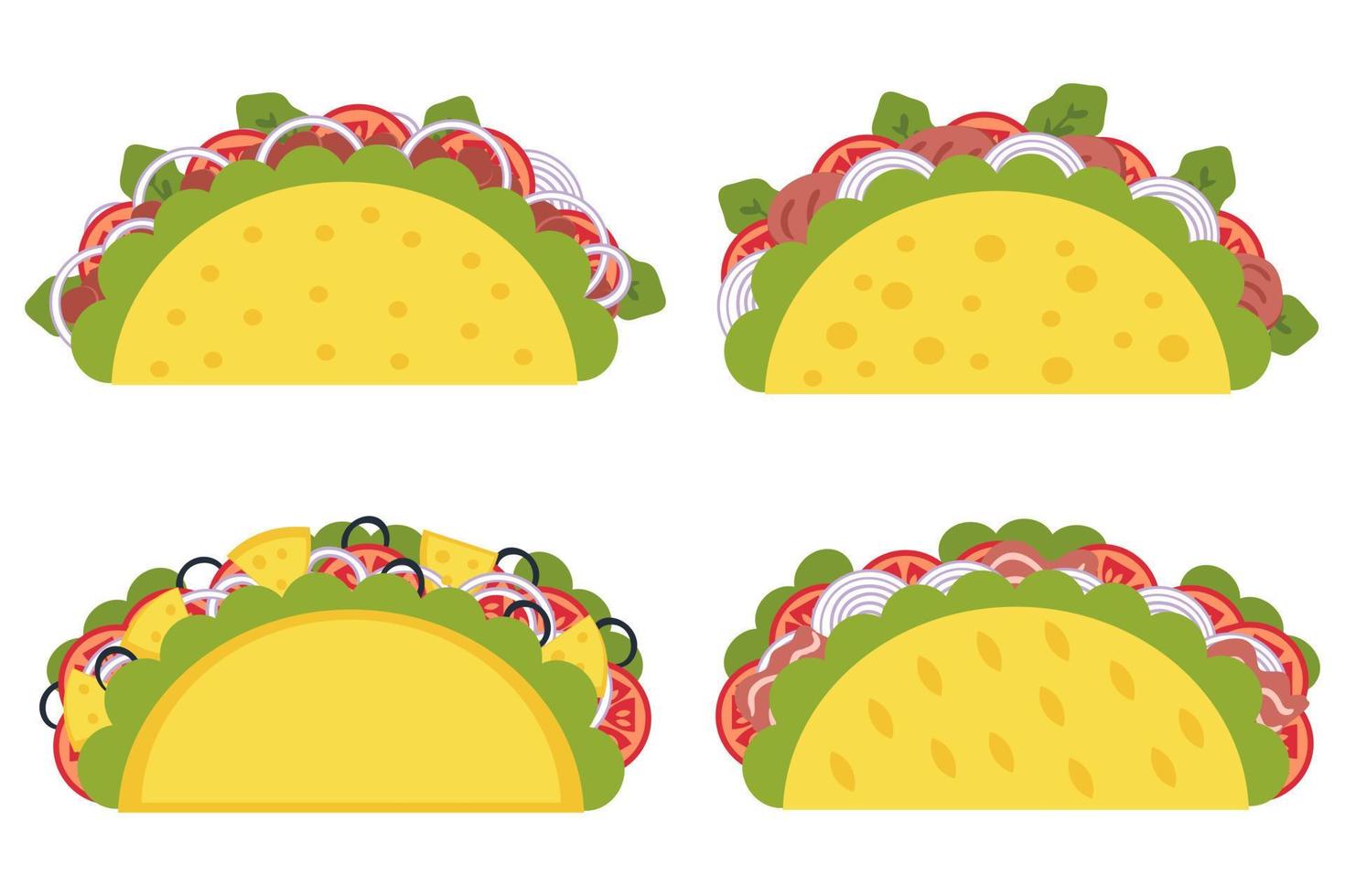 Hand drawn tacos collection in flat style. vector