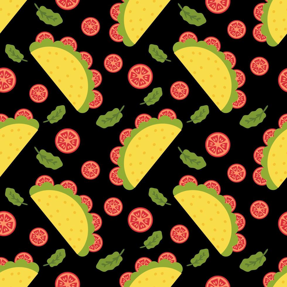 Mexican fastfood taco and tomatoes seamless pattern. vector