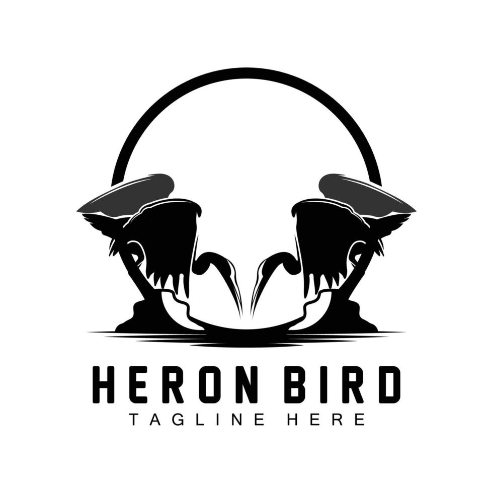 Bird Heron Stork Logo Design, Birds Heron Flying On The River Vector, Product Brand Illustration vector