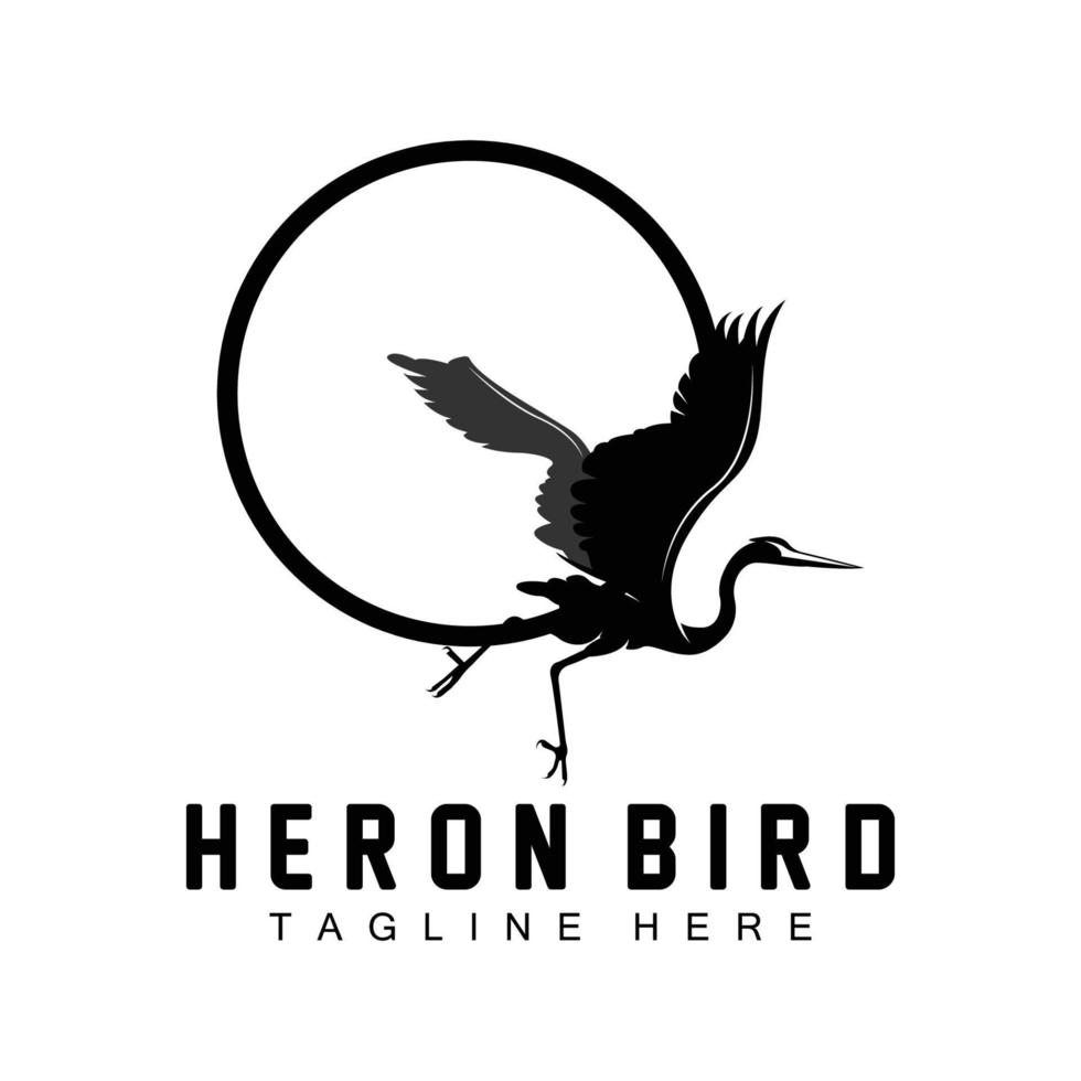 Bird Heron Stork Logo Design, Birds Heron Flying On The River Vector, Product Brand Illustration vector