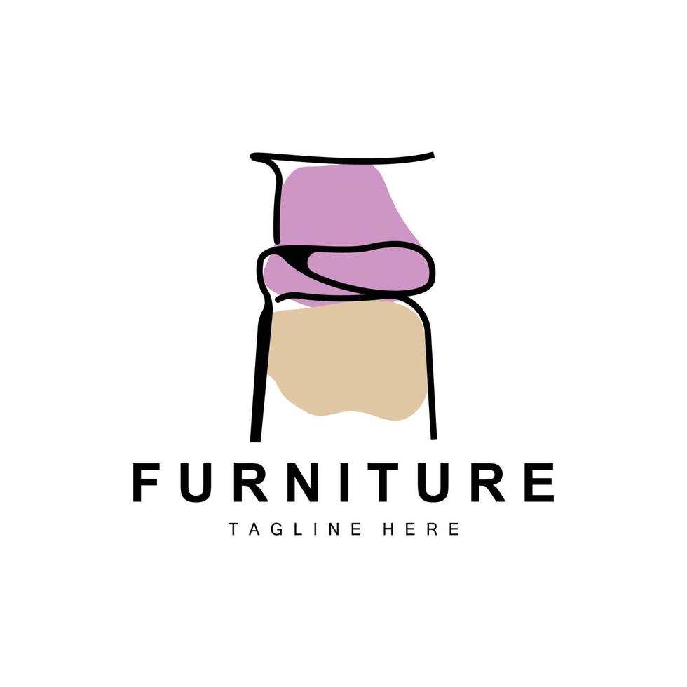 logotipo de muebles, diseño de muebles para el hogar, ilustración del icono de la habitación, mesa, silla, lámpara, marco, reloj, maceta vector