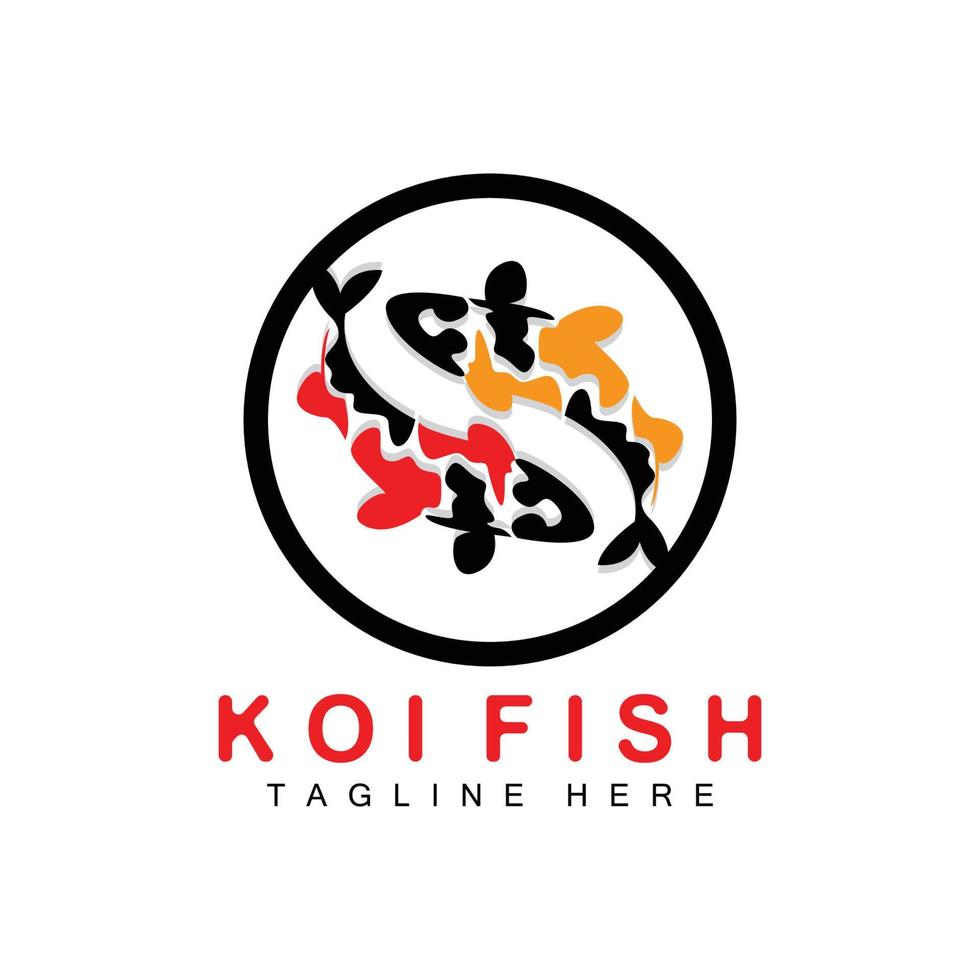 diseño del logotipo de peces koi, vector de peces ornamentales de la suerte y el triunfo chino, icono de pez dorado de la marca de la empresa