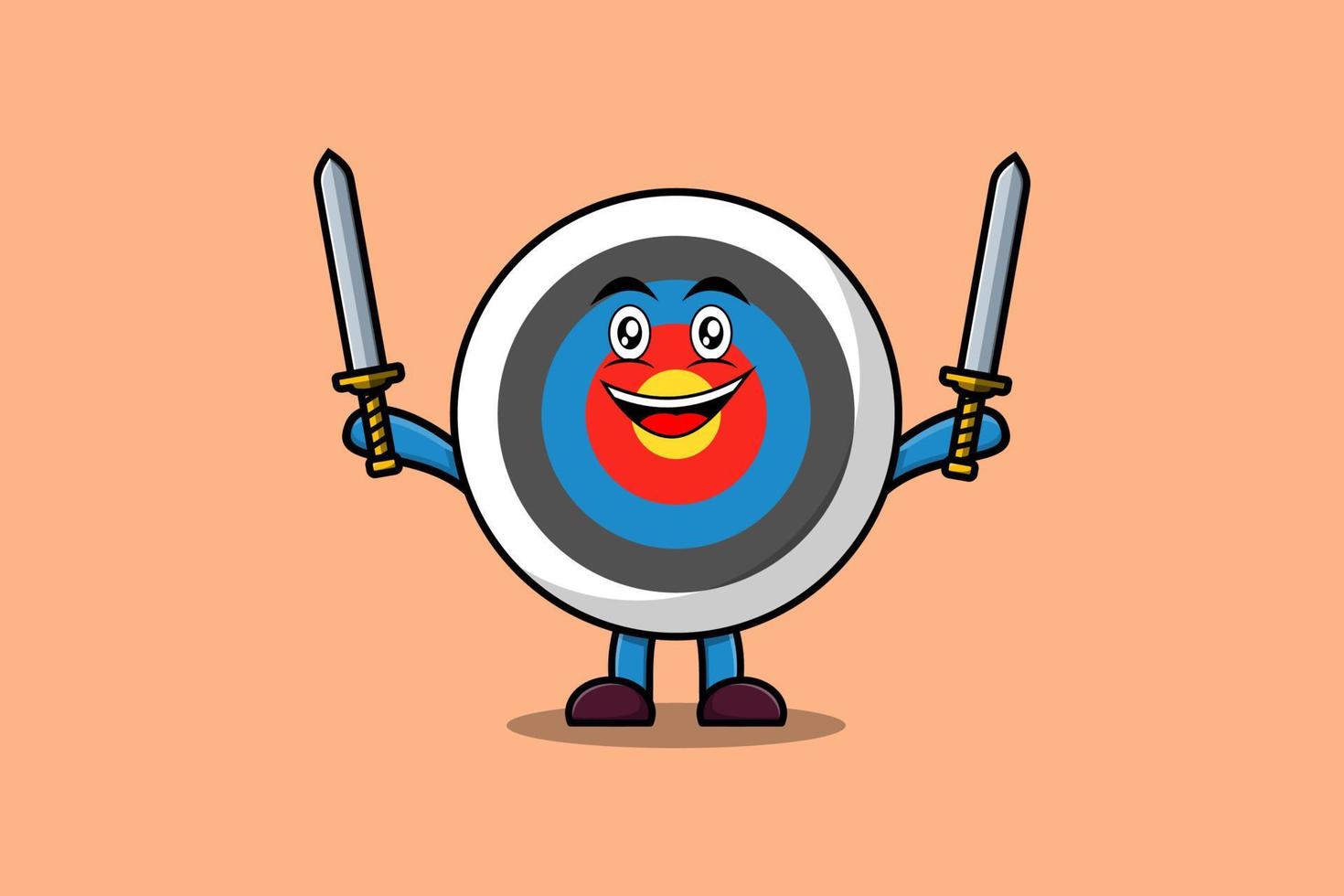 cartoon Archery target character holding two sword vector