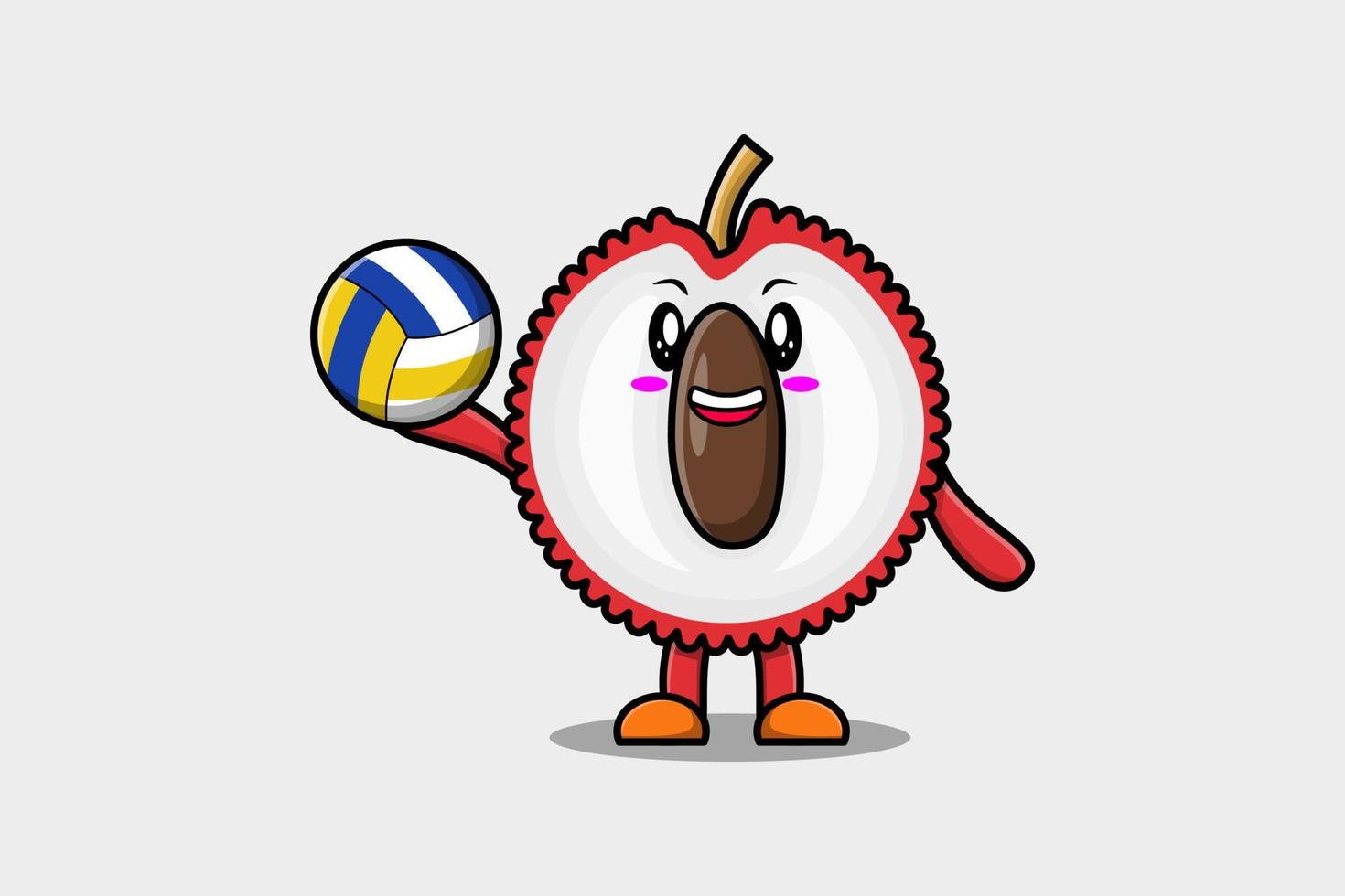 Cute cartoon Lychee character playing volleyball vector