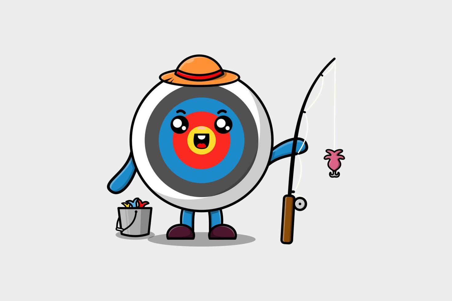 personaje de pesca listo para el tiro con arco de dibujos animados vector