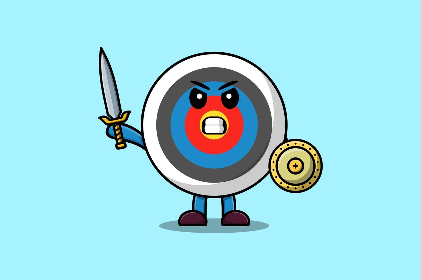Cute cartoon Archery target hold sword and shield vector
