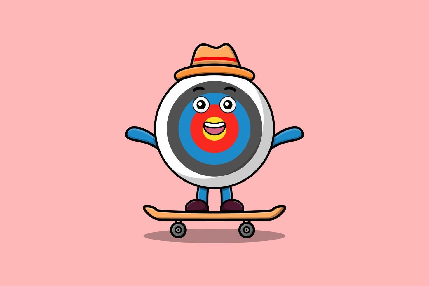 cute cartoon Archery target standing on skateboard vector