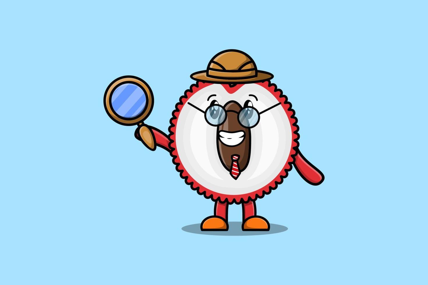 Cute cartoon character Lychee detective searching vector