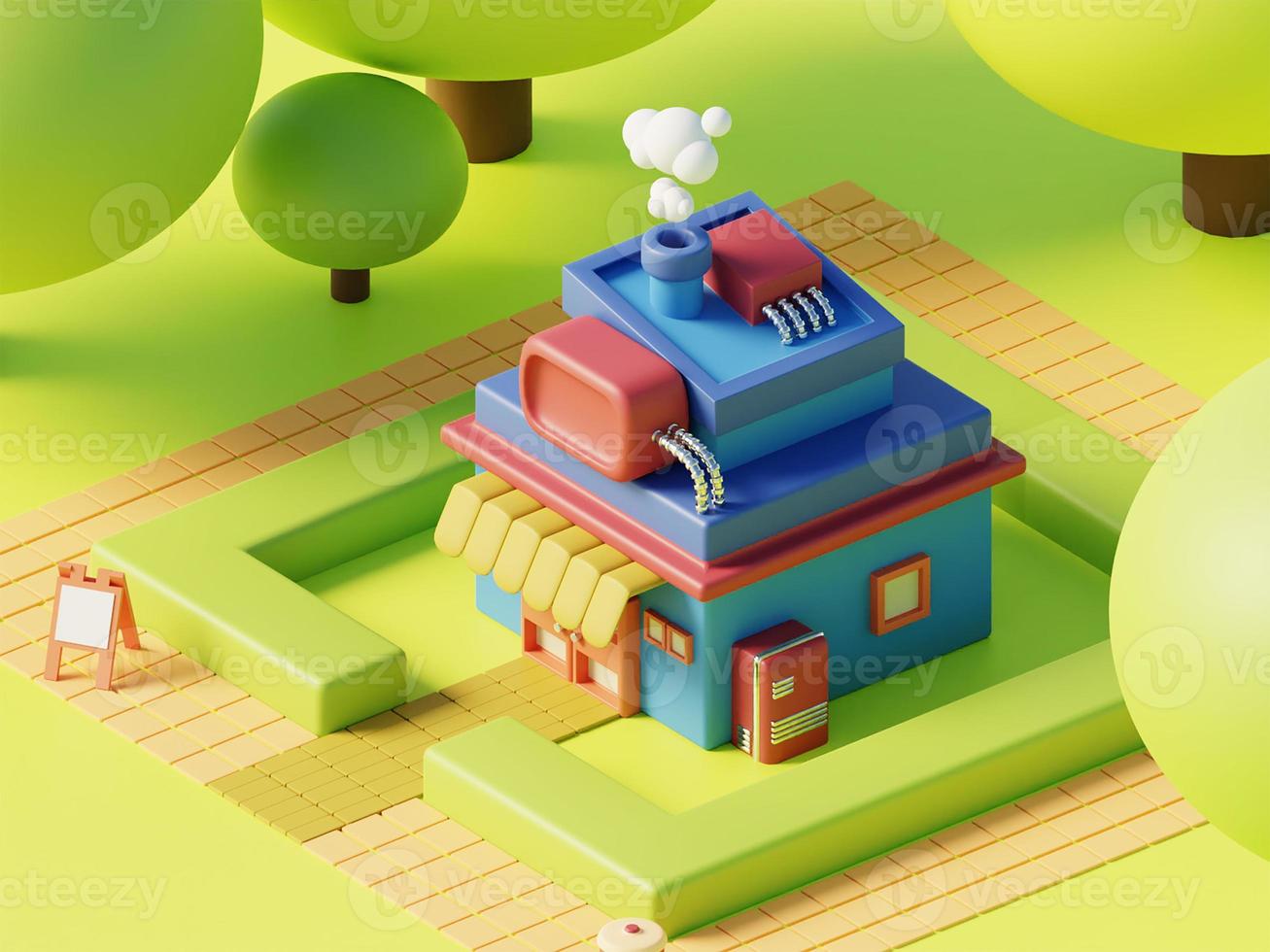 3d cute isometric building store illustration photo