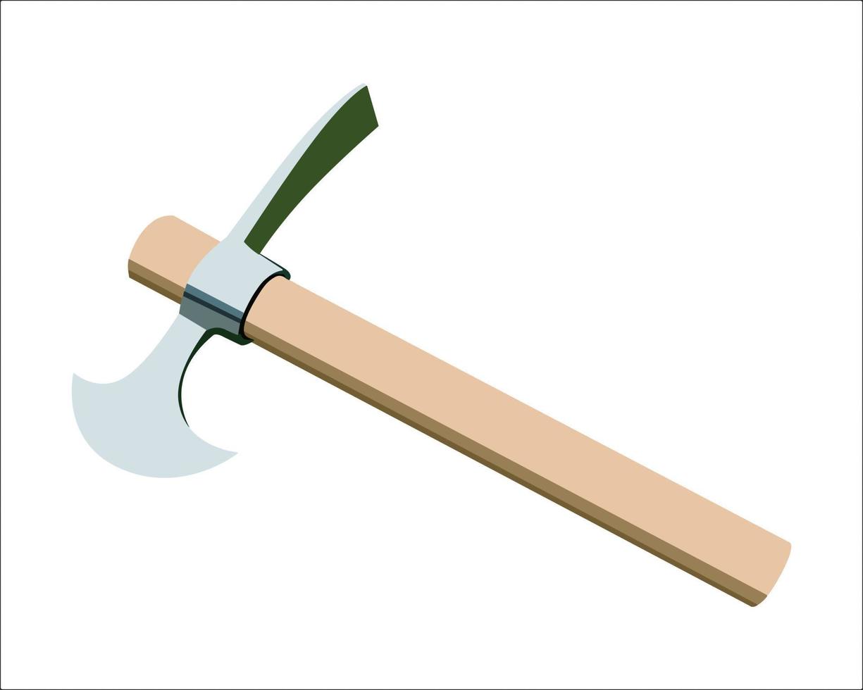 Vector Illustration pickaxe isolated on white background. Carpentry hand tools with wooden handle.