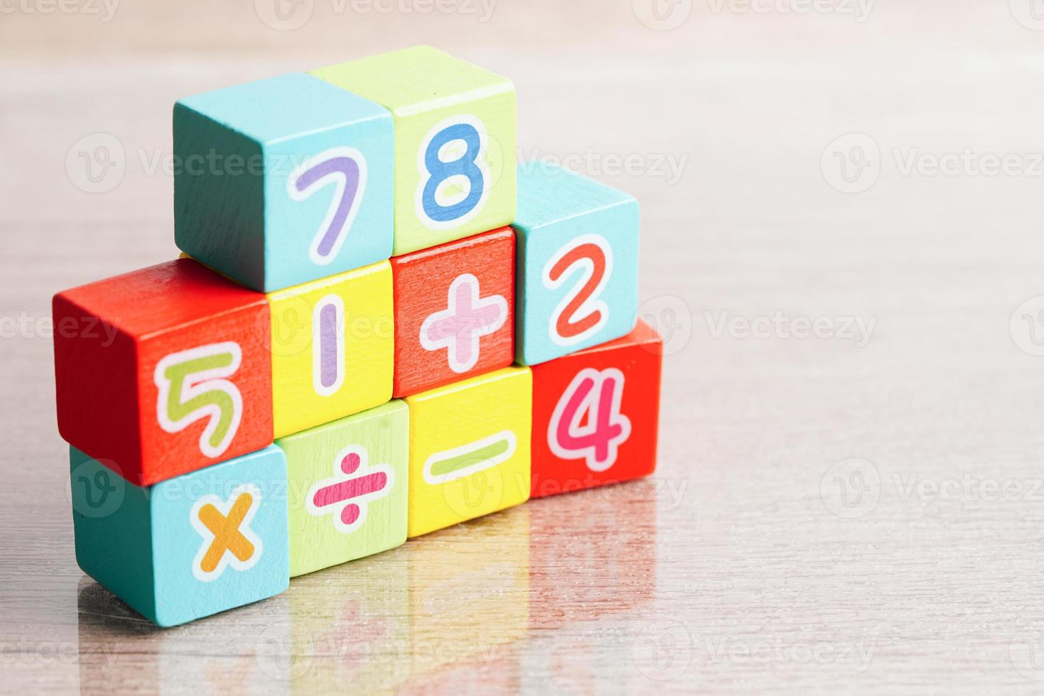 Number wood block cubes for learning Mathematic, education math concept. photo