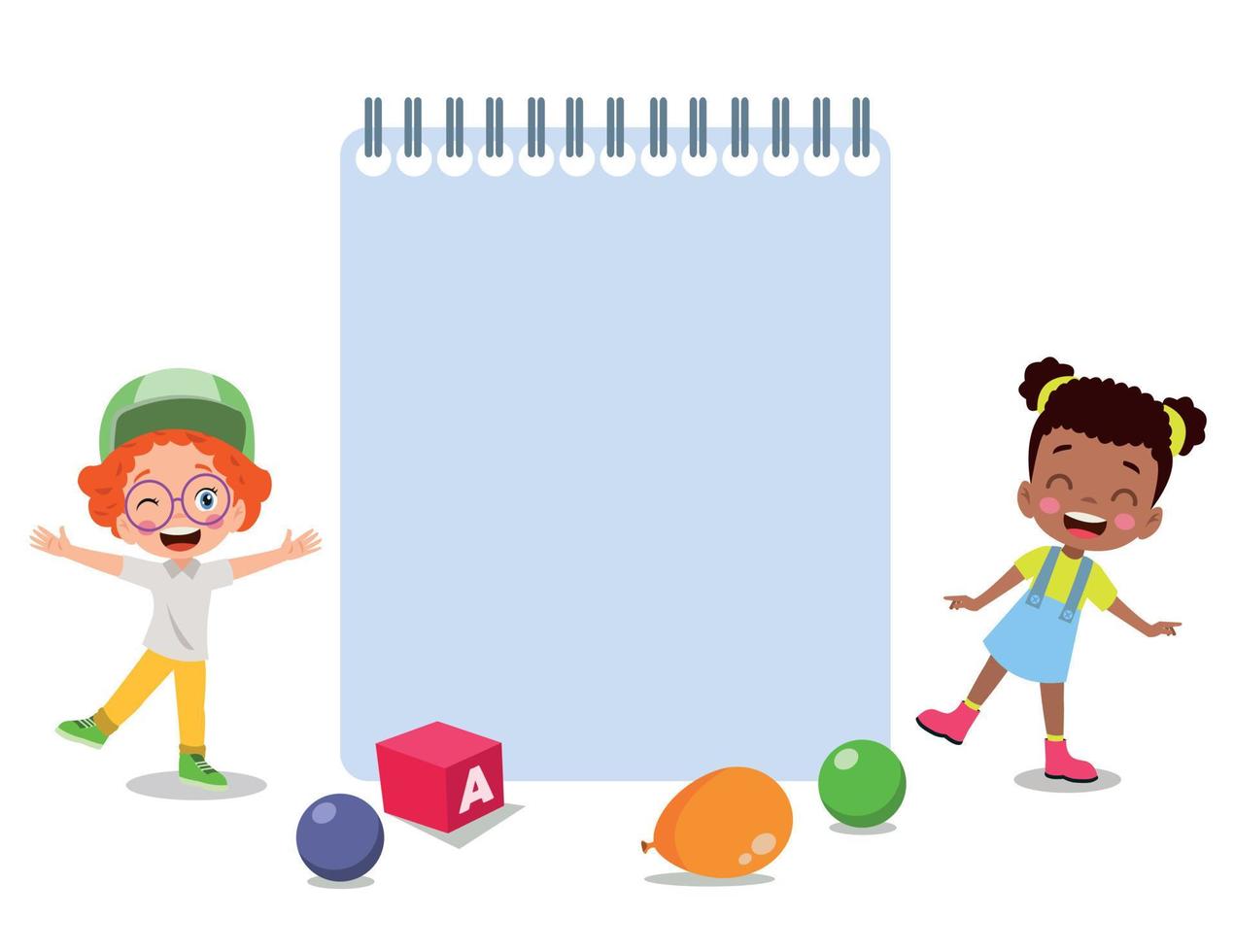 Kids holding banners. Vector boy and girl with empty banner, illustration cartoon school kid and board for text