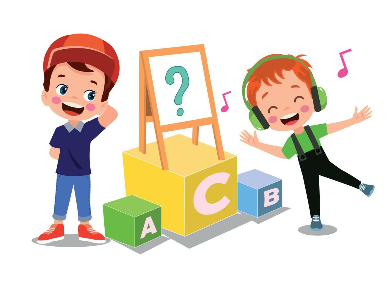 ilustración vectorial de niños lindos con bloques abc, letras abc vector