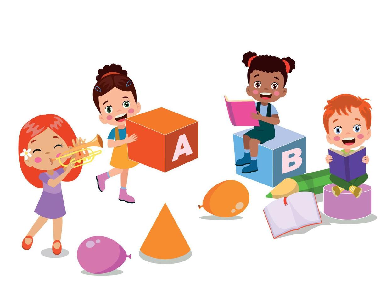 Vector illustration of cute kids with Abc blocks, abc letters