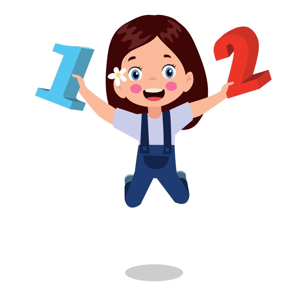 Little Children Holding Number or Numeral Learning Basic Counting Vector Set