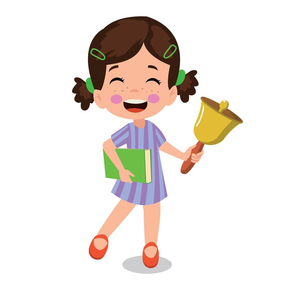 cute boy holding school bell vector