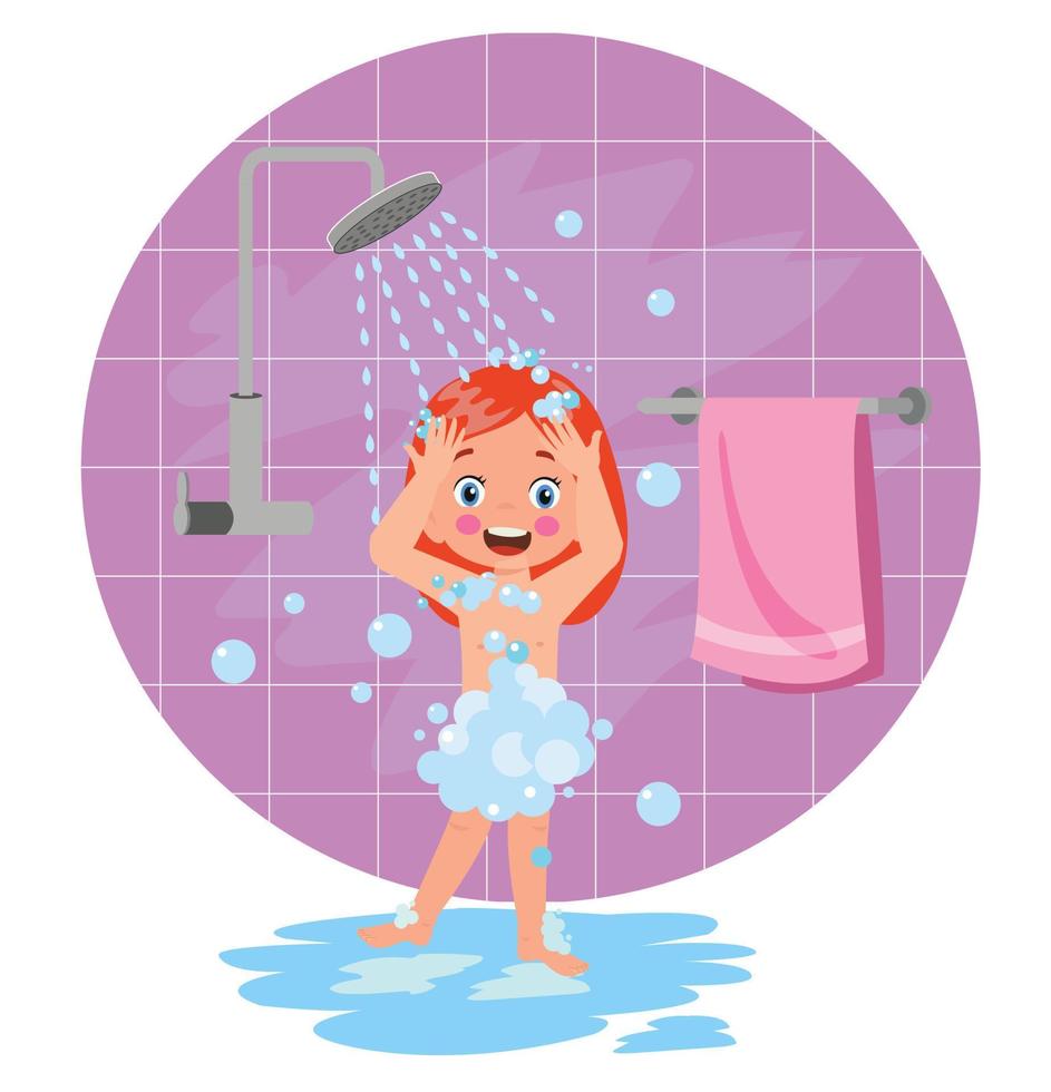 little kid take a shower and wash body vector