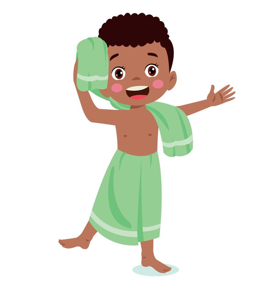 Little boy wearing bathrobe standing with towel vector image