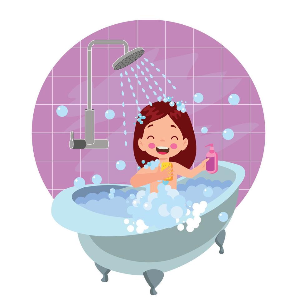 little kid take a shower and wash body 15632427 Vector Art at Vecteezy