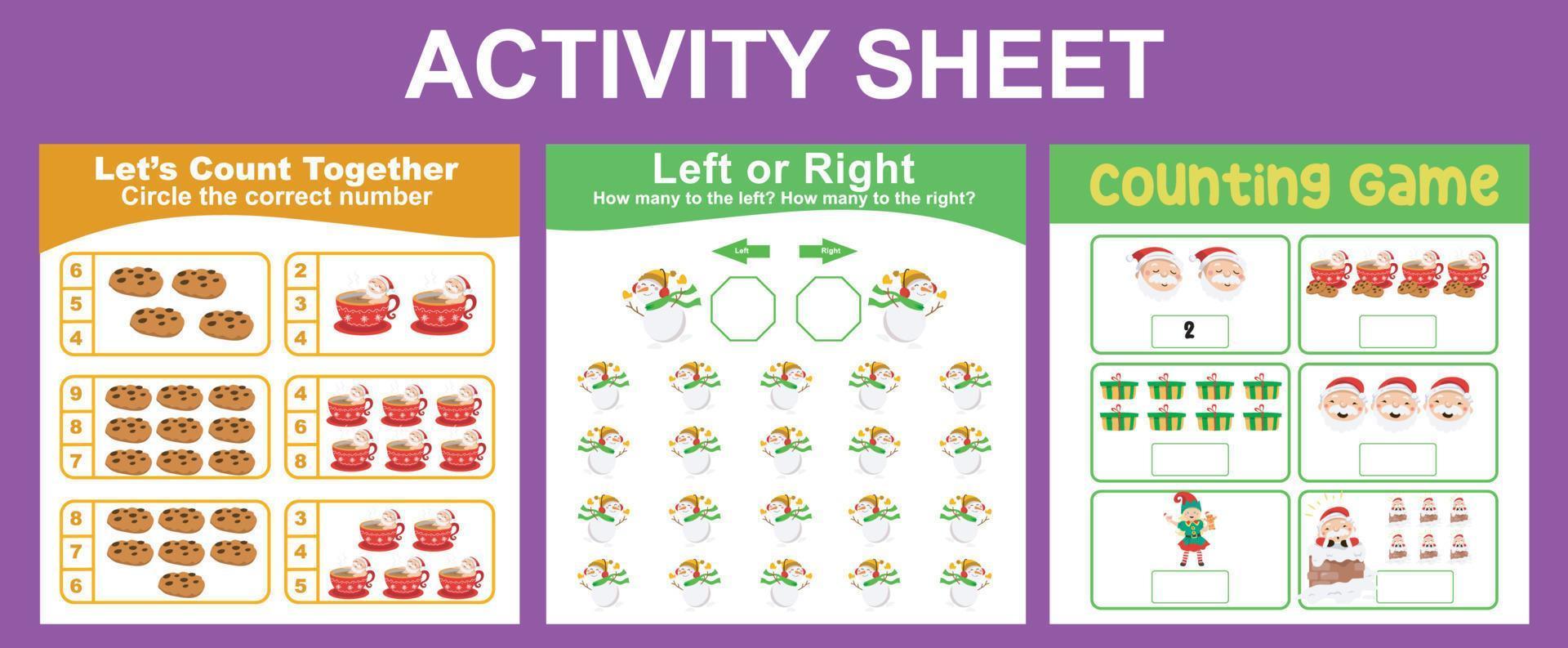 3 in 1 Mathematic Activity Sheet for children vector