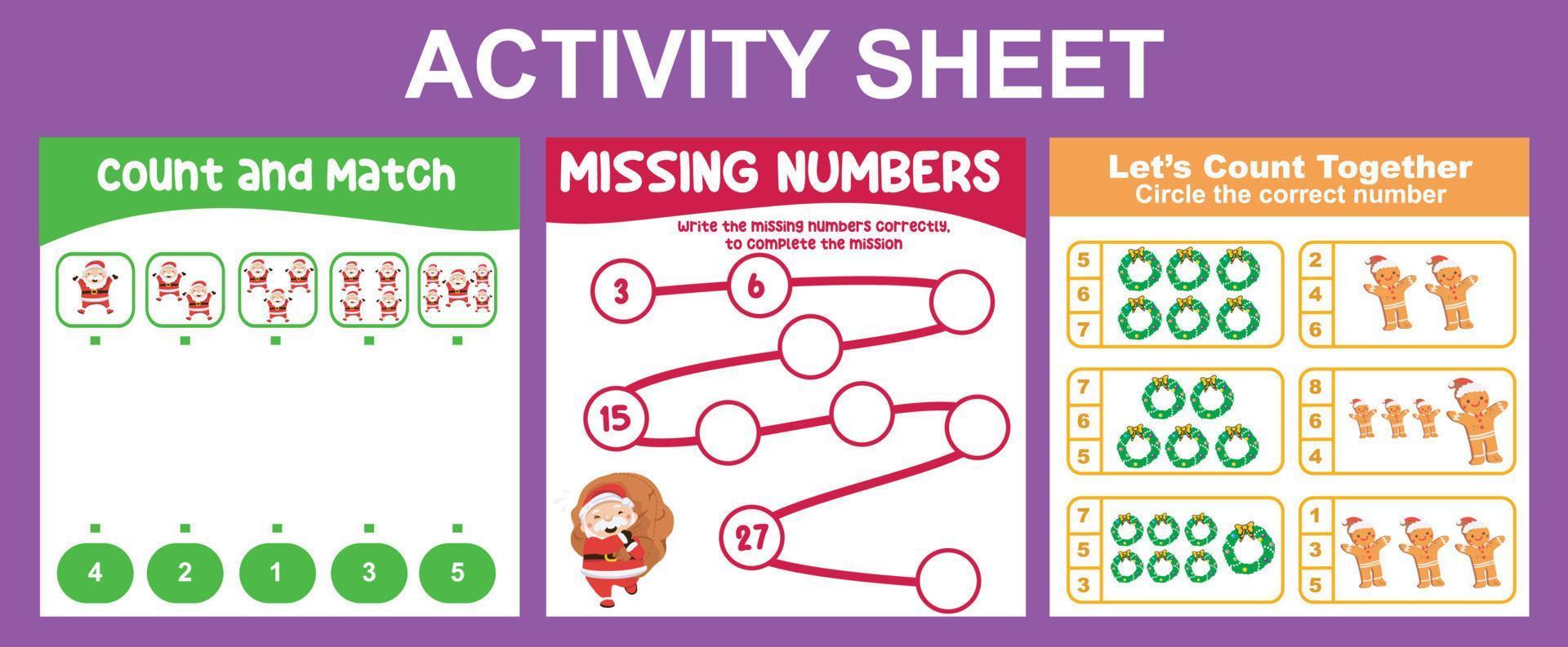 3 in 1 Mathematic Activity Sheet for children vector