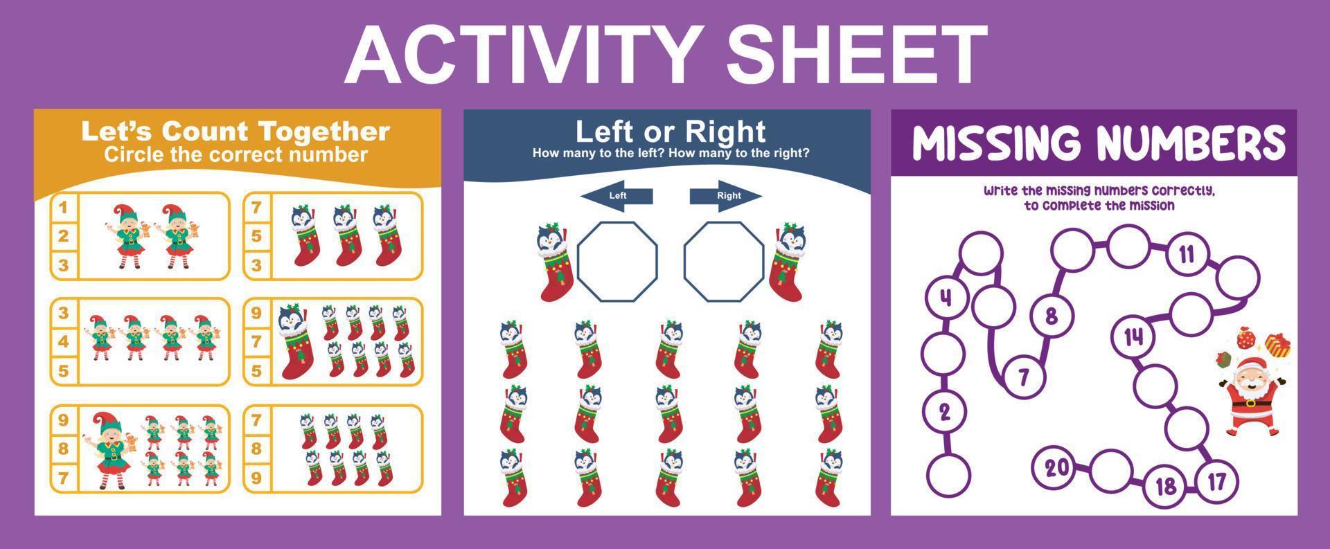 3 in 1 Mathematic Activity Sheet for children vector