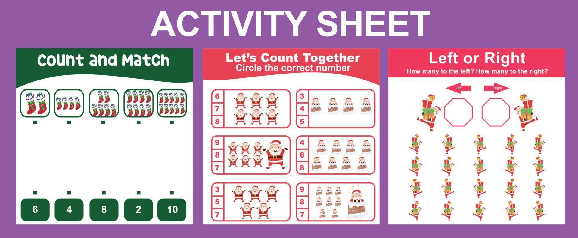 3 in 1 Mathematic Activity Sheet for children vector