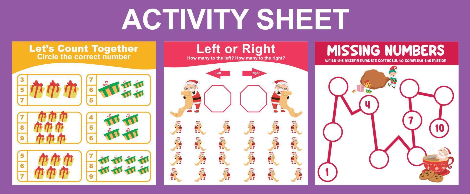 3 in 1 Mathematic Activity Sheet for children vector