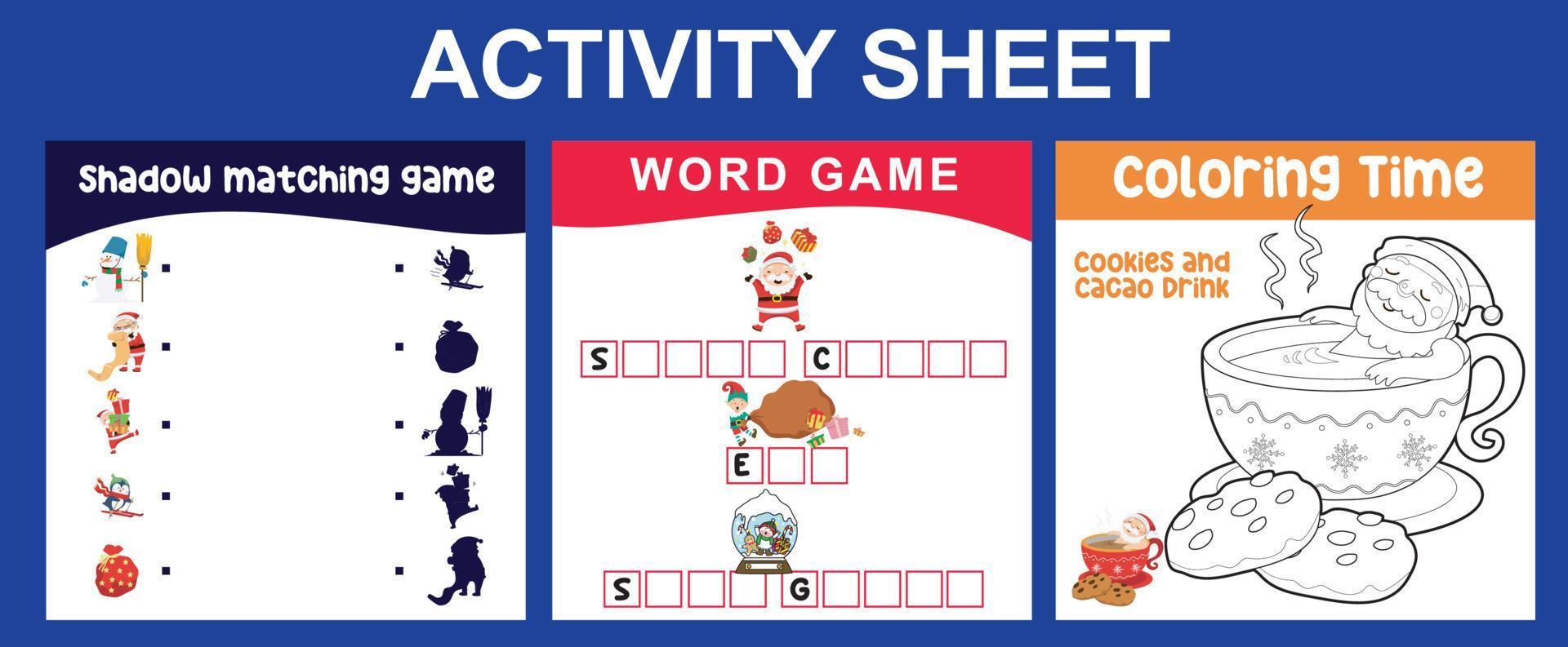 3 in 1 Activity Sheet for children. Educational printable worksheet for preschool. Coloring, shadow matching, writing activity. Vector illustrations.