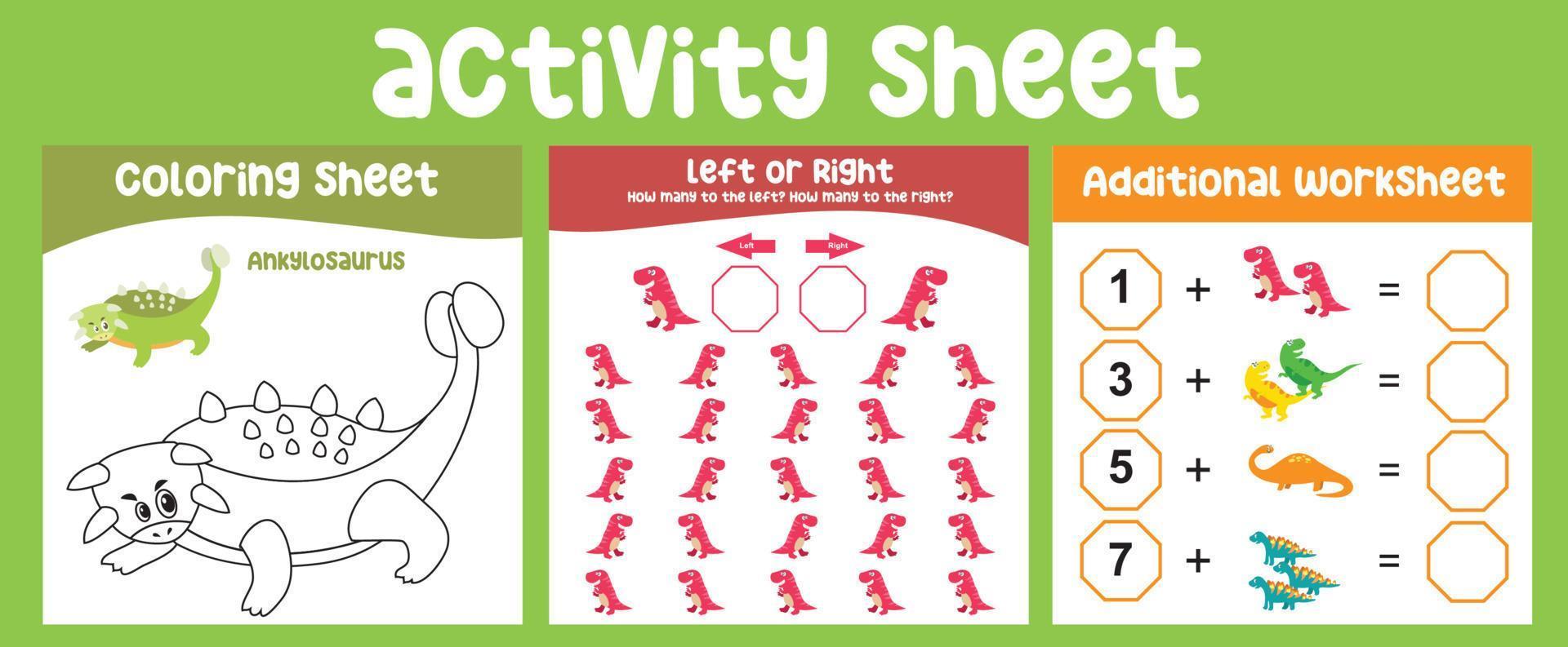 Hoja de actividades 3 en 1 para niños. hoja imprimible educativa para niños vector