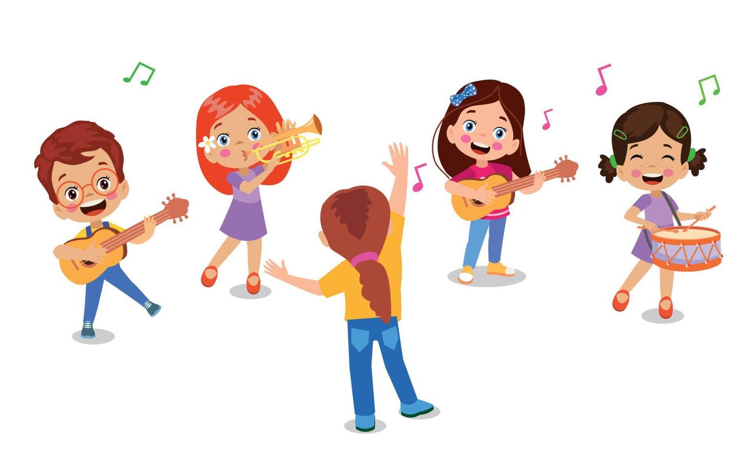 happy children playing instruments and singing vector