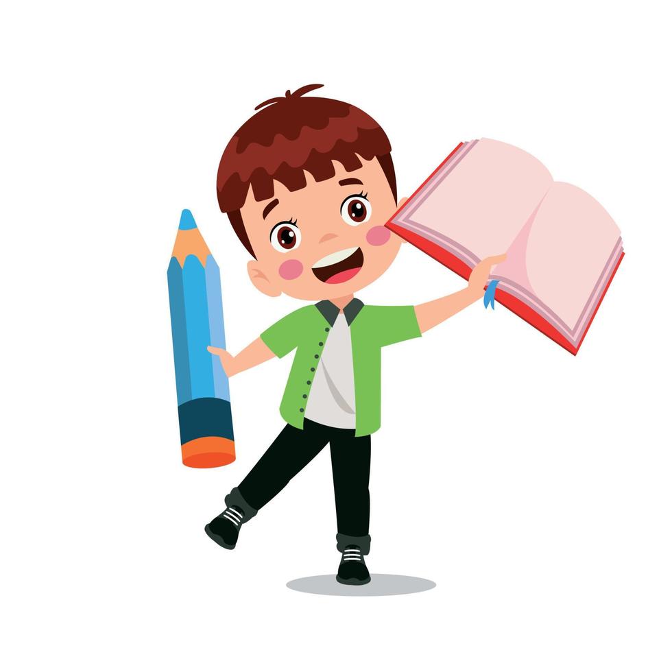 happy cute little kid girl holding school supplies vector