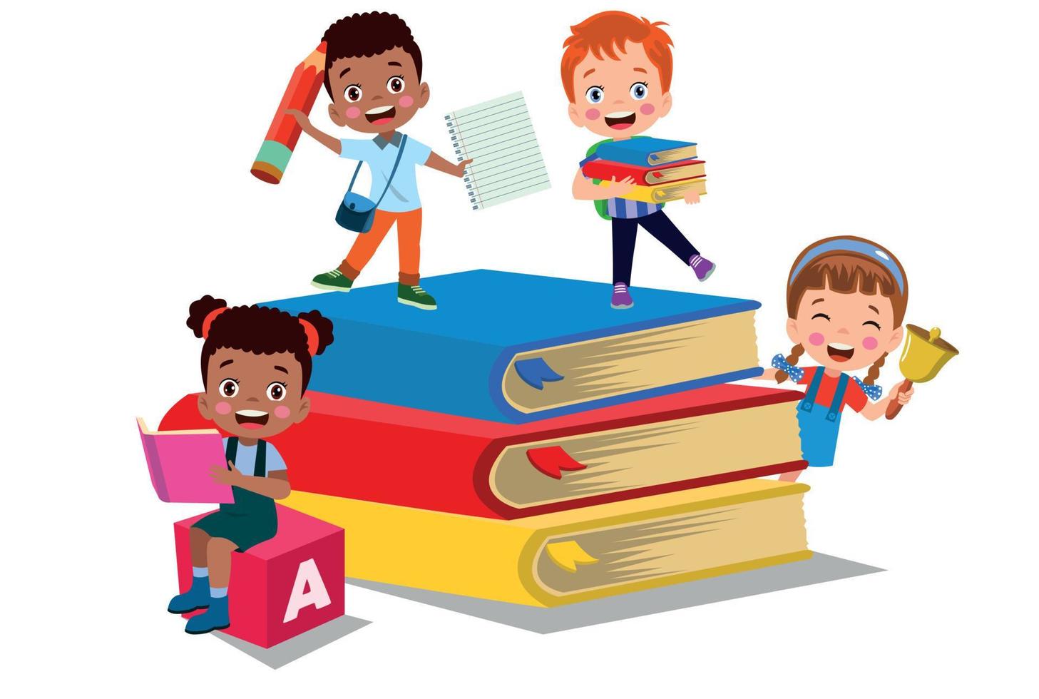 Vector illustration of cute kids with Abc blocks, abc letters