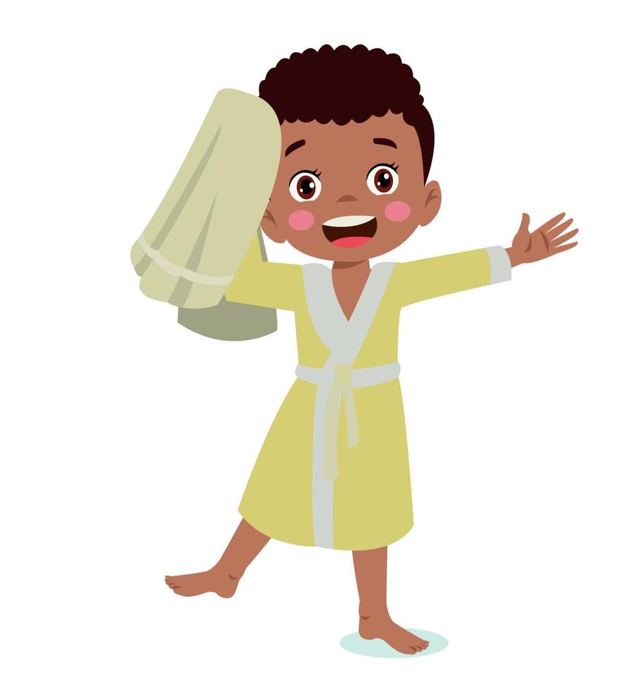 Little boy wearing bathrobe standing with towel vector image