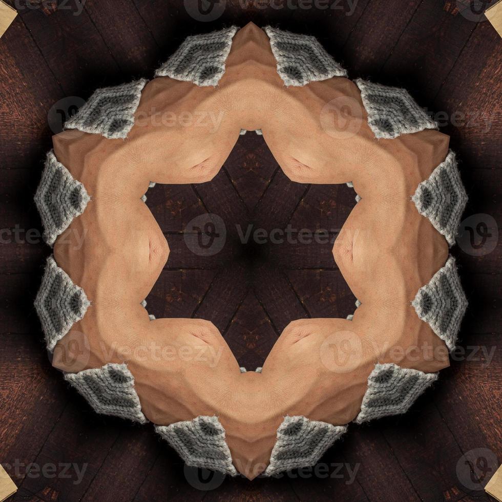Abstract kaleidoscope background. Beautiful multicolor kaleidoscope texture. Unique kaleidoscope design. with a light brown base color and surrounded by dark brown, and box dimensions photo