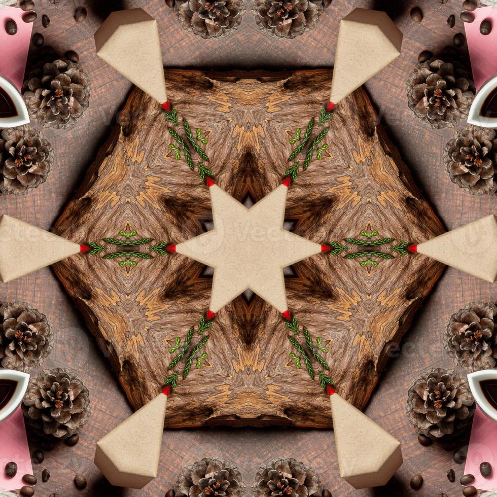 Abstract kaleidoscope background with square dimensions. Beautiful multicolor kaleidoscope texture.  with a brown base color with a little extra pink, green and red photo