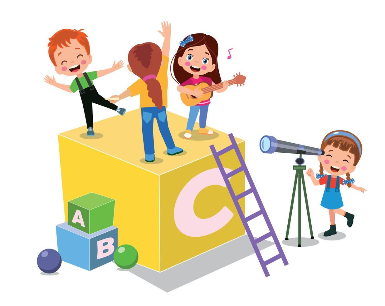 Vector illustration of cute kids with Abc blocks, abc letters