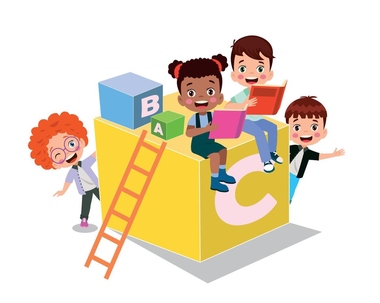Vector illustration of cute kids with Abc blocks, abc letters
