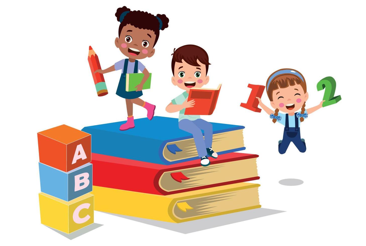 Vector illustration of cute kids with Abc blocks, abc letters