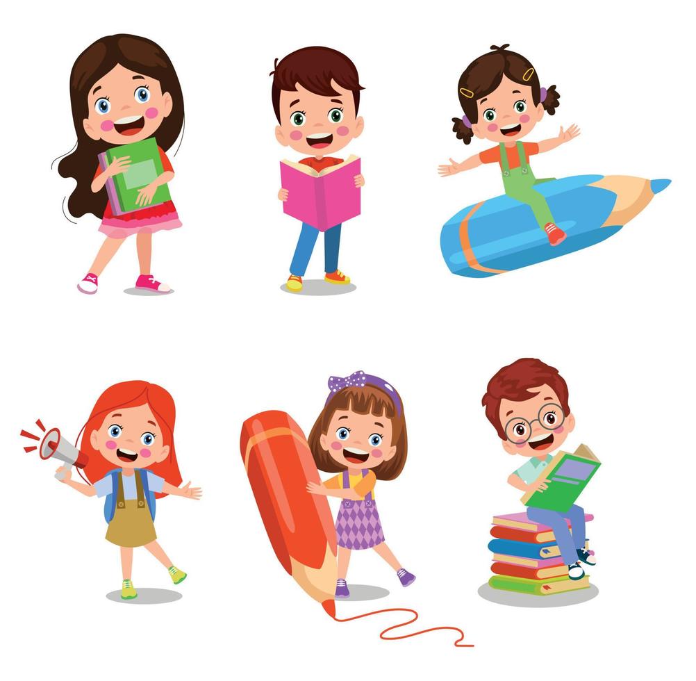 personaje de dibujos animados niño feliz estudiando y aprendiendo vector