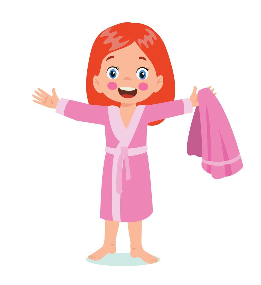 Little boy wearing bathrobe standing with towel vector image