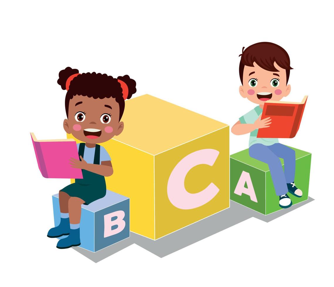 ilustración vectorial de niños lindos con bloques abc, letras abc vector