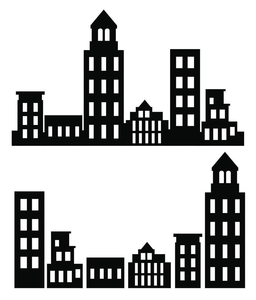 Building vector set illustrations of a silhouette of city structures in outlines beneath different developments are utilized in high-rise and low-rise outlines urban vector