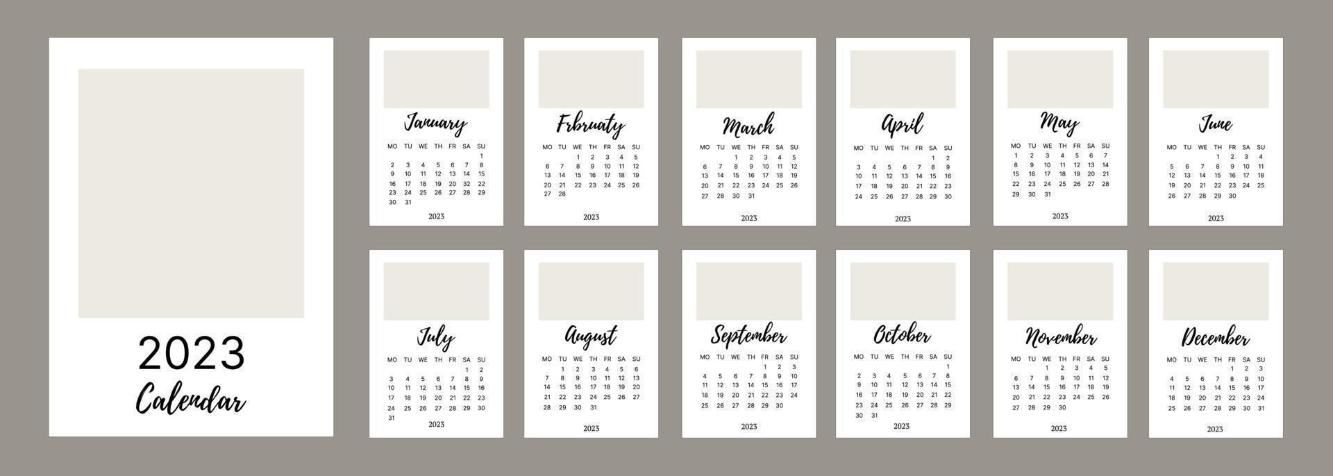 calendario mensual clásico para 2023. un calendario de estilo minimalista de forma cuadrada. plantilla de calendario. vector