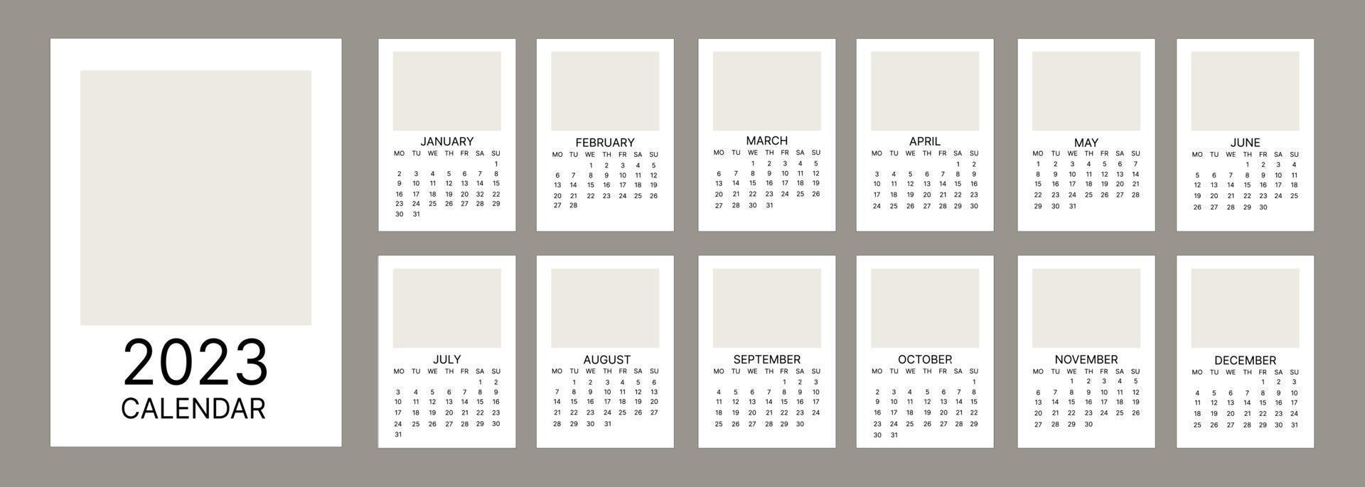 classic monthly calendar for 2023. A calendar in the style of minimalism of a square shape. Calendar template. vector