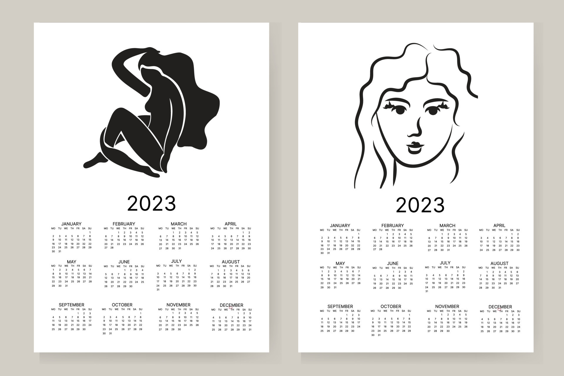 Wall calendar 2023 year. Minimal contemporary art calendar planner
