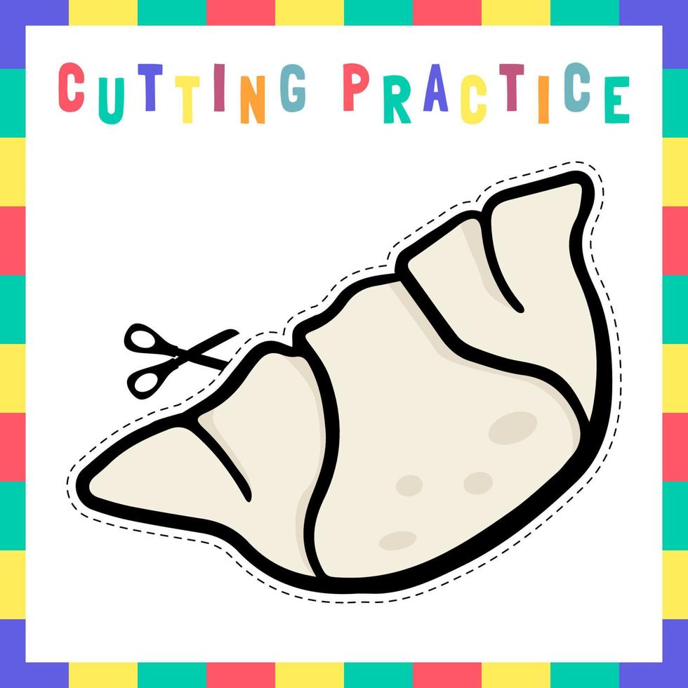 Education games for children cutting practice of cute vector Japanese food printable worksheet