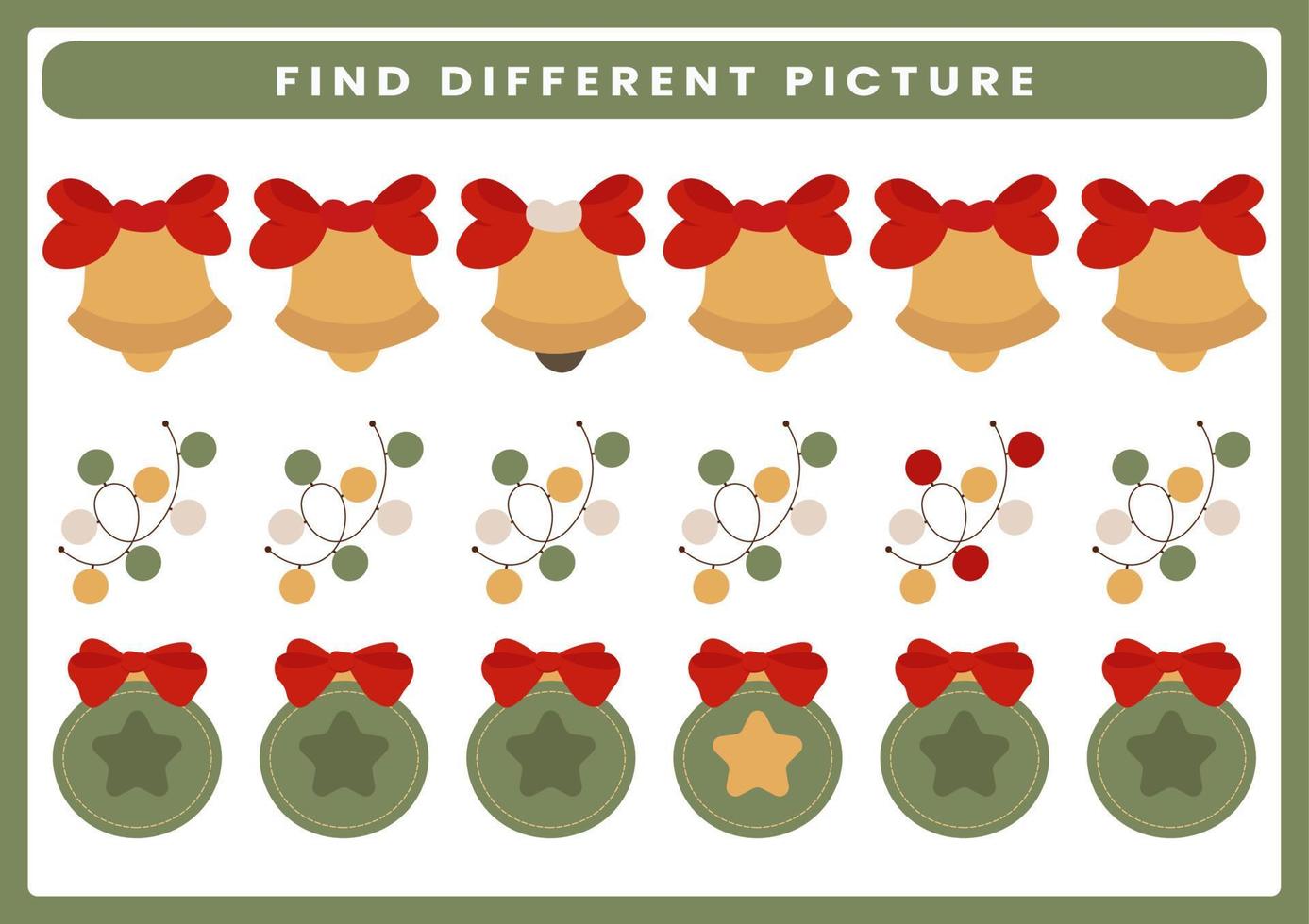 Education game for kids find the different picture printable Christmas worksheet vector